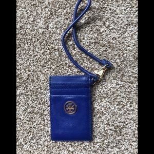 Tory Burch royal blue wristlet.